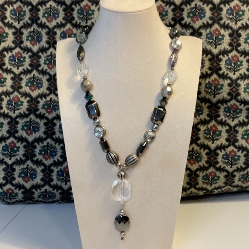 Upcycled Necklace Silver Black Tone 15$